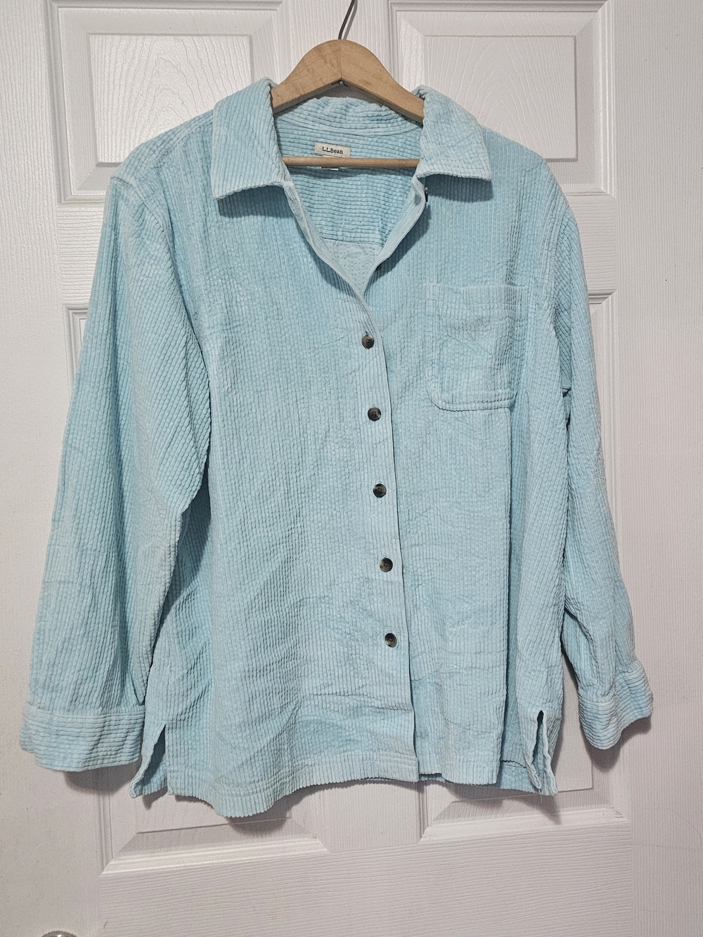 L.L. Bean Granola Girl Corduroy Relaxed Shirt Jacket Aqua Light Blue Large - Picture 2 of 6